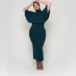 S by Serena 2X New W Tag Nova Cape Maxi Dress 2 PC Stretch Jersey Dark Green